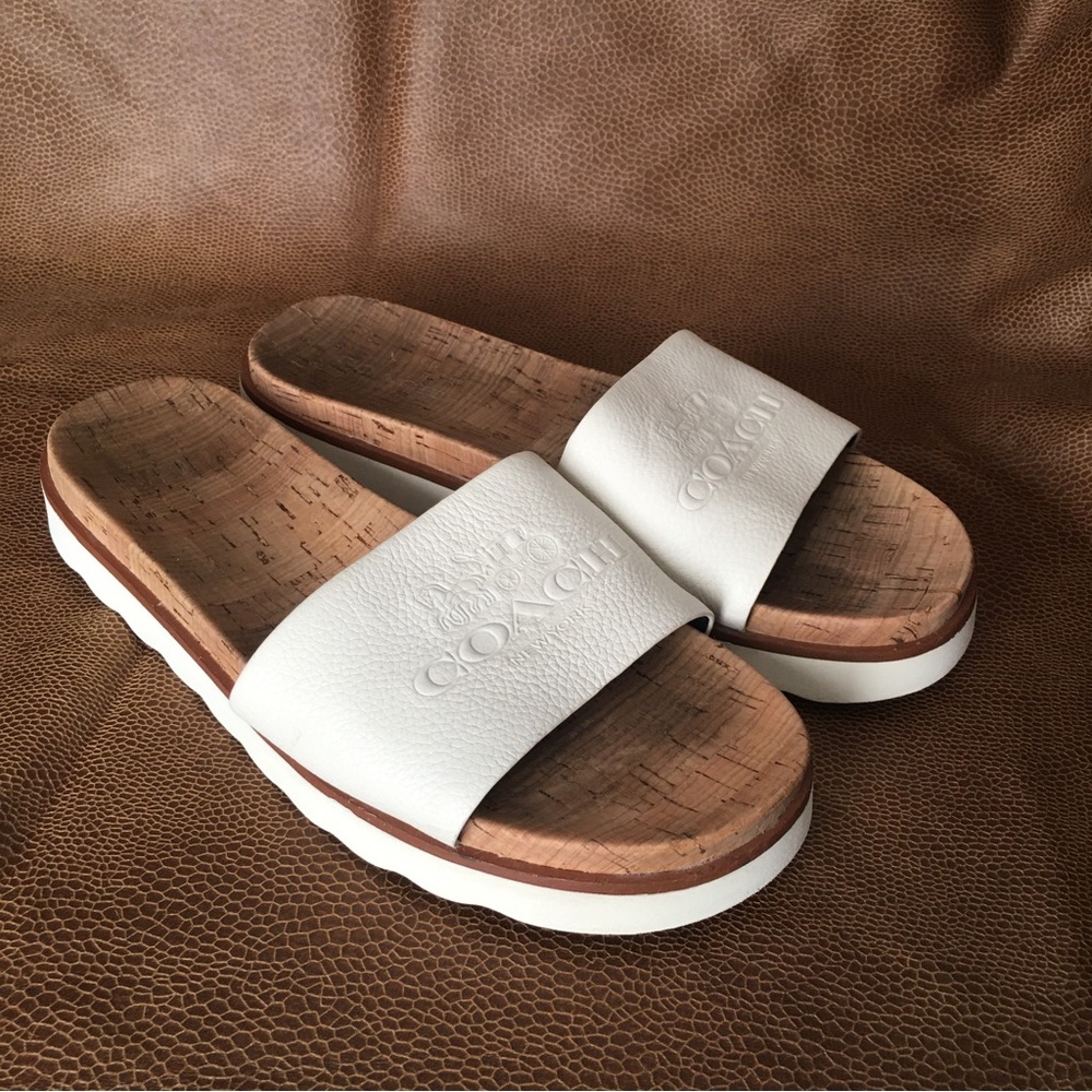 Coach Spruce Womans Slide Sandals in Chalk Off White Size 6.5B Chork/Rubber Heel